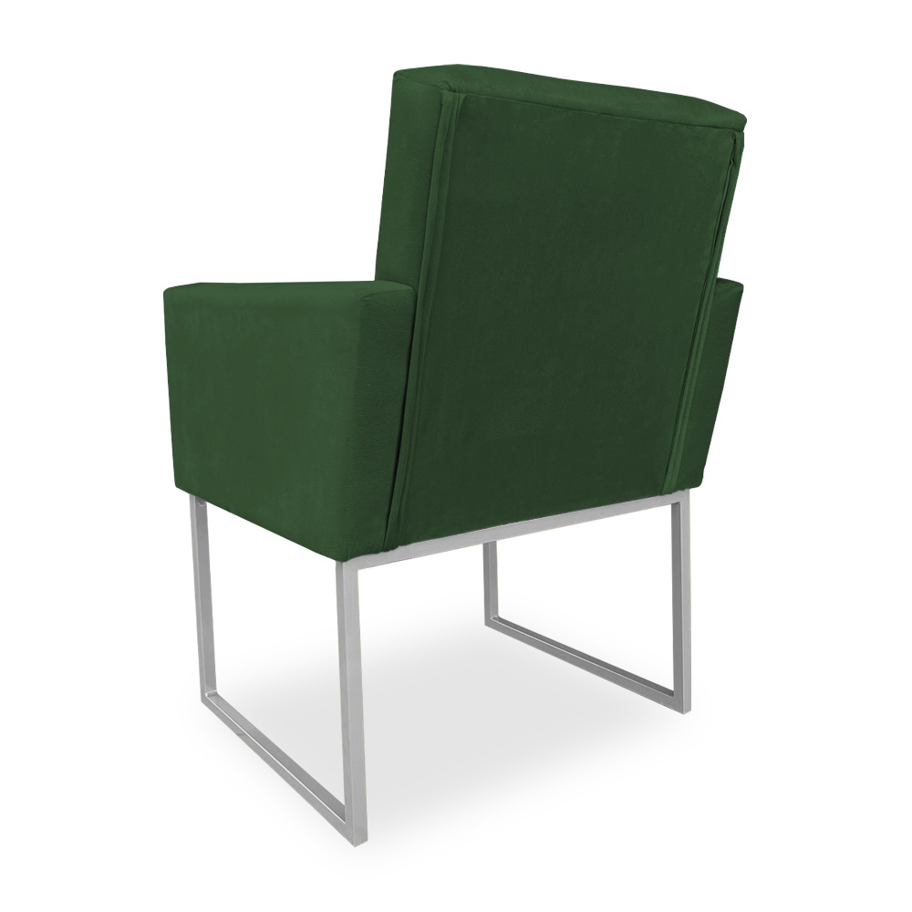 Poltrona Clarice Veludo Verde Base Metálica Industrial Prata - Pallazio