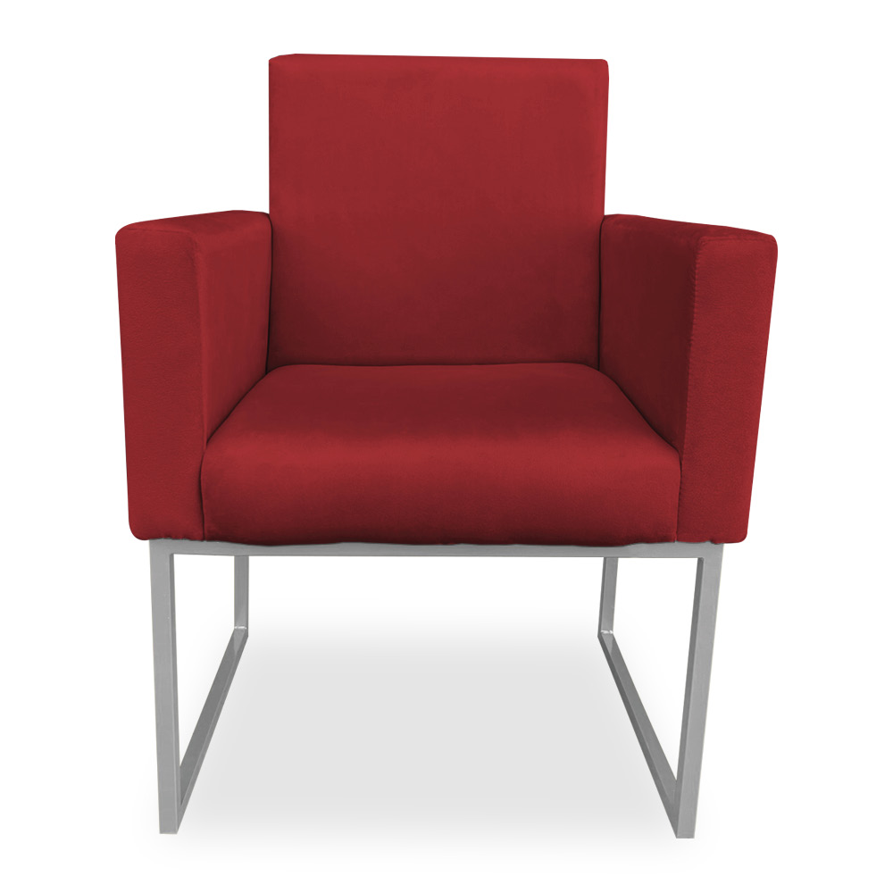 Poltrona Clarice Veludo Vermelho Base Metálica Industrial Prata - Pallazio