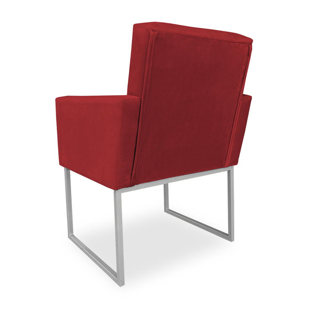 Poltrona Clarice Veludo Vermelho Base Metálica Industrial Prata - Pallazio