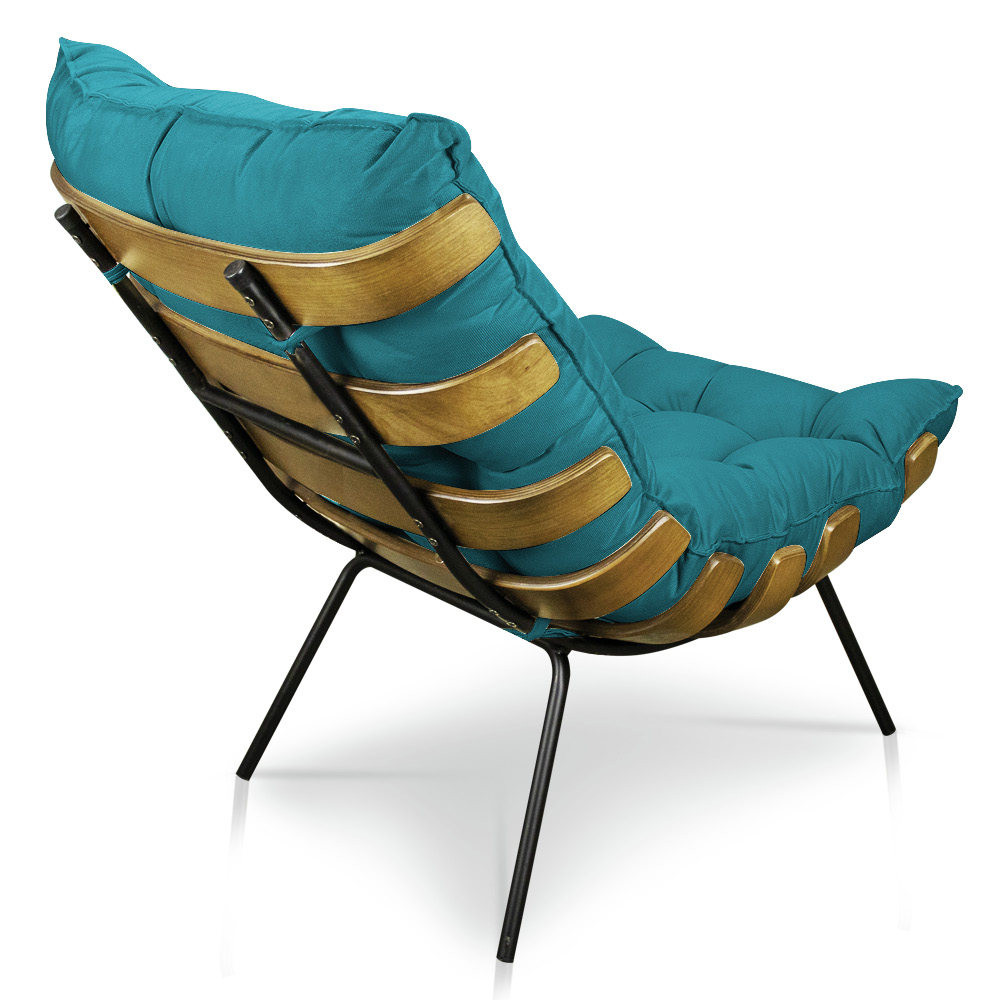 Poltrona Costela Suede Azul Turquesa Base Metálica - Pallazio