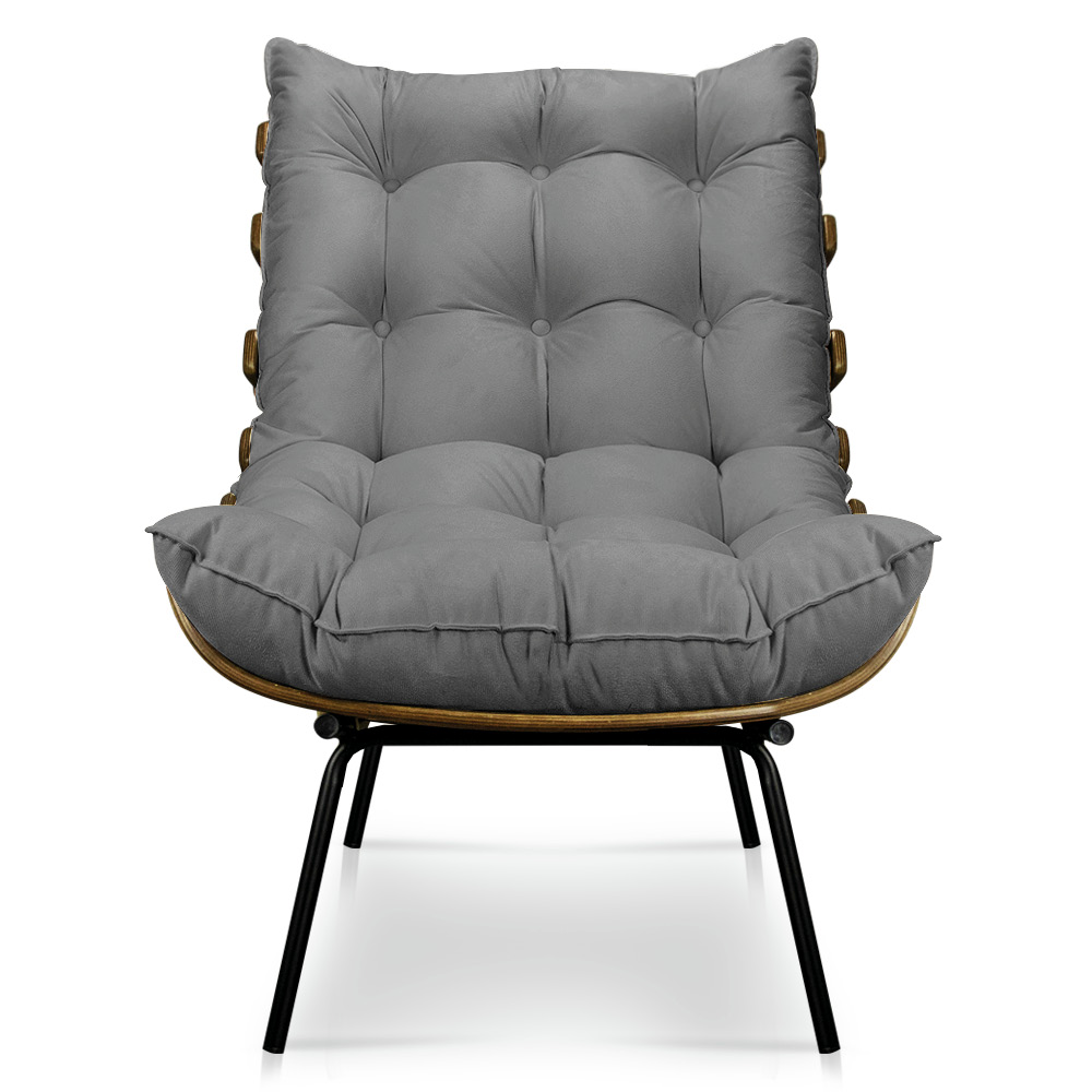 Poltrona Costela Suede Grafite Base Metálica - Pallazio