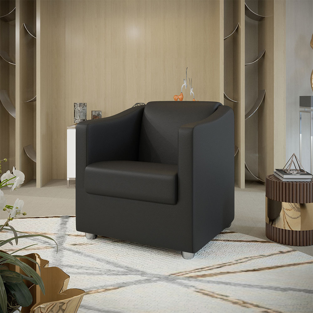 Poltrona Decorativa Ana Corano Preto Pés Cromado - Pallazio