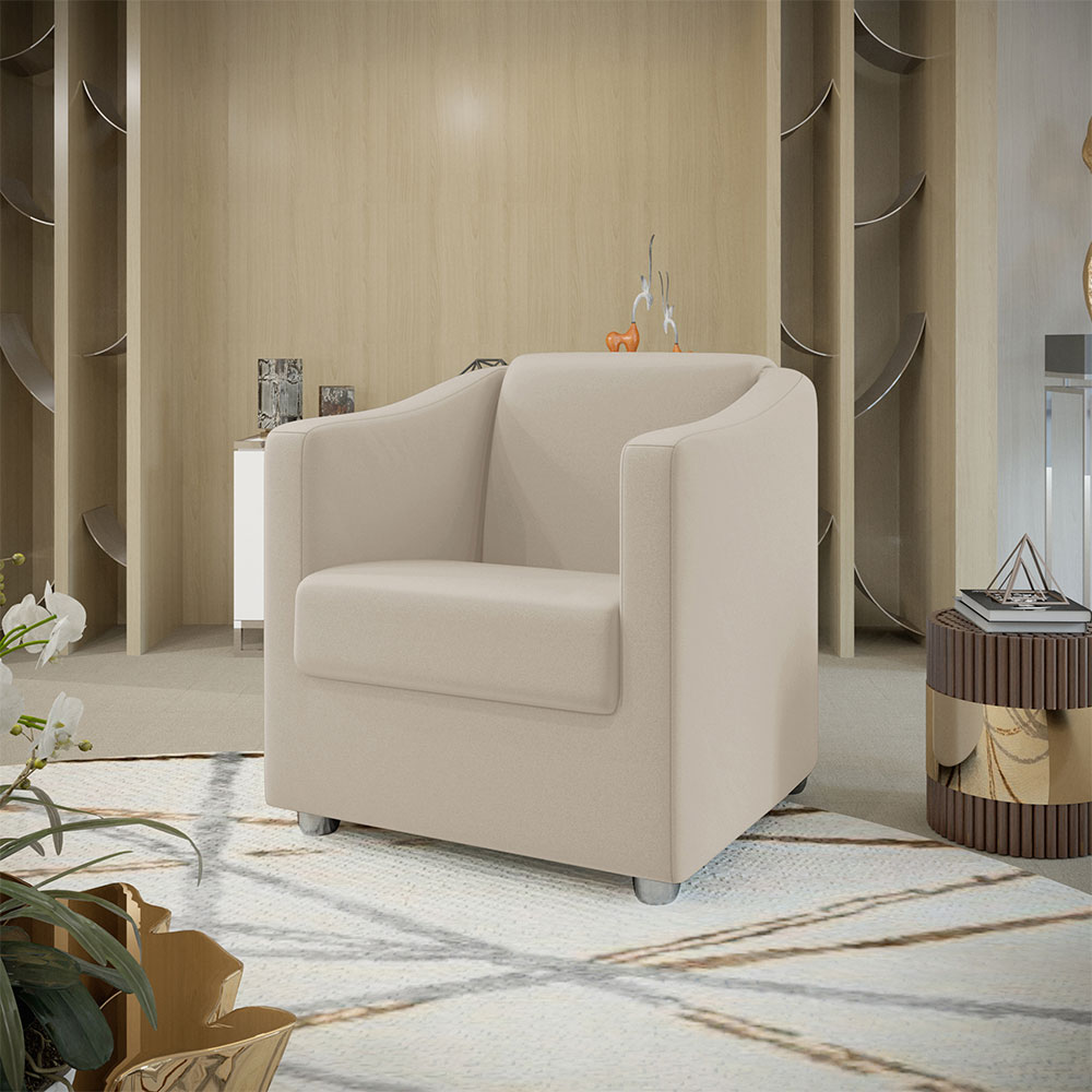 Poltrona Decorativa Ana Suede Bege Pés Cromado - Pallazio