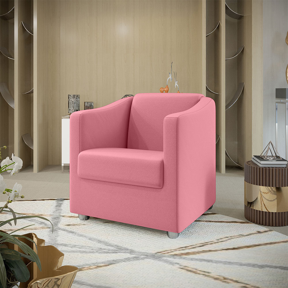 Poltrona Decorativa Ana Suede Rosa Pés Cromado - Pallazio