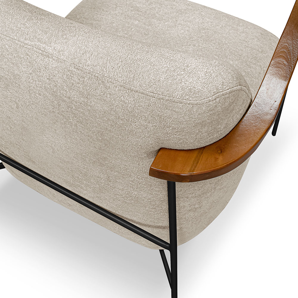 Poltrona Decorativa Celeste Linho Bouclê Bege Base de Ferro Preto - Pallazio
