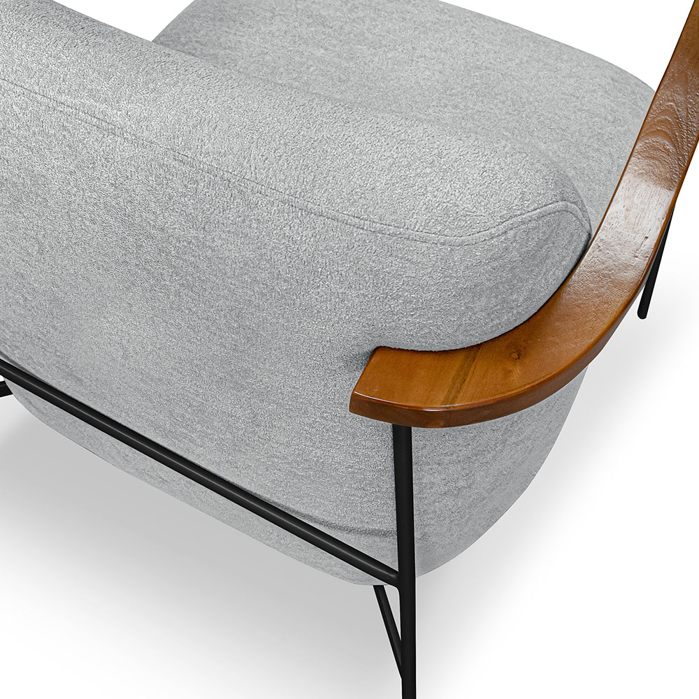 Poltrona Decorativa Celeste Linho Bouclê Cinza Claro Base de Ferro Preto - Pallazio