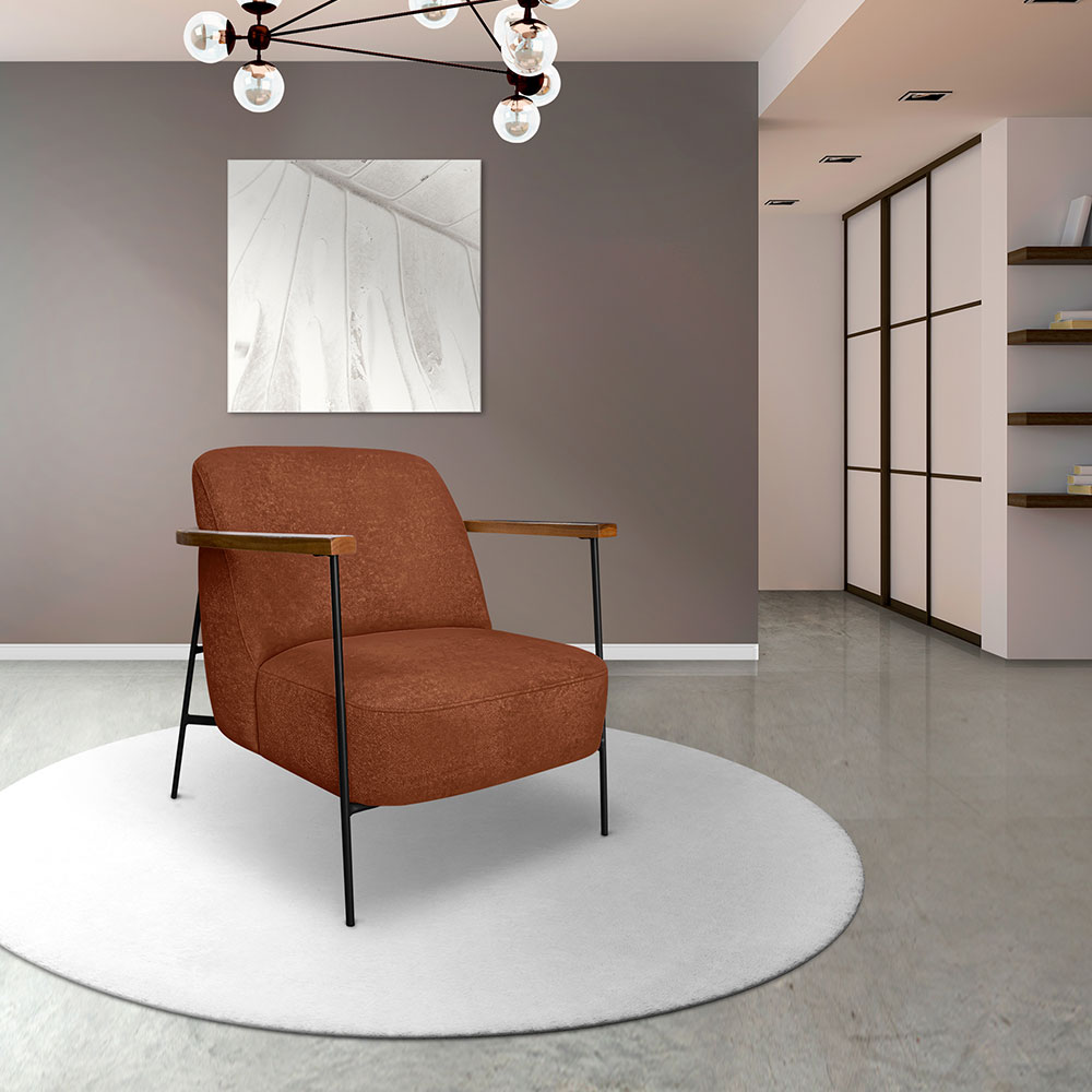 Poltrona Decorativa Celeste Linho Bouclê Marrom Base de Ferro Preto - Pallazio