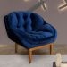 Poltrona Decorativa Marcela Veludo Azul Marinho Base Madeira Castanho - Pallazio