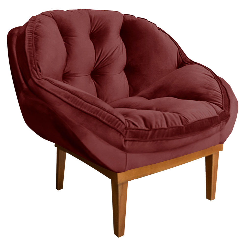 Poltrona Decorativa Marcela Veludo Marsala Base Madeira Castanho - Pallazio