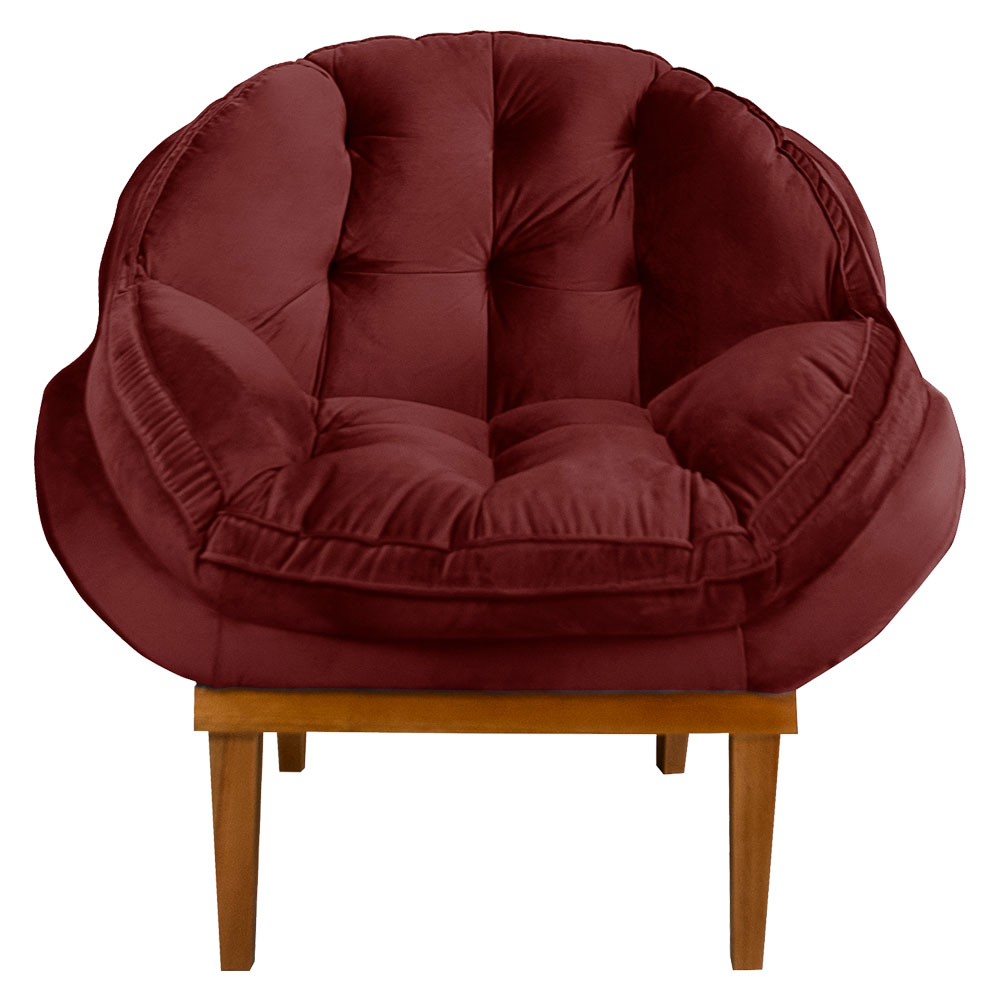 Poltrona Decorativa Marcela Veludo Marsala Base Madeira Castanho - Pallazio