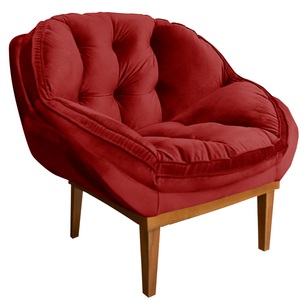 Poltrona Decorativa Marcela Veludo Vermelho Base Madeira Castanho - Pallazio