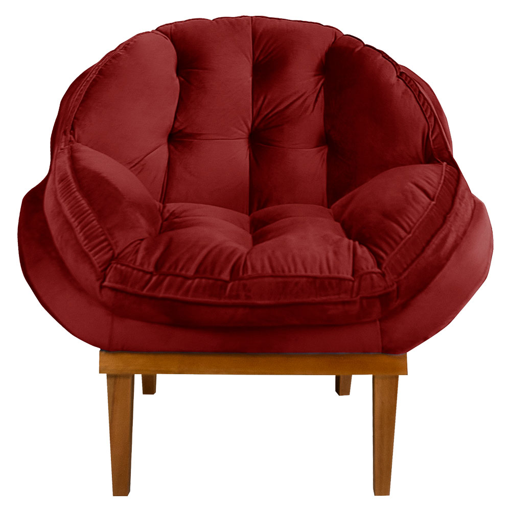 Poltrona Decorativa Marcela Veludo Vermelho Base Madeira Castanho - Pallazio