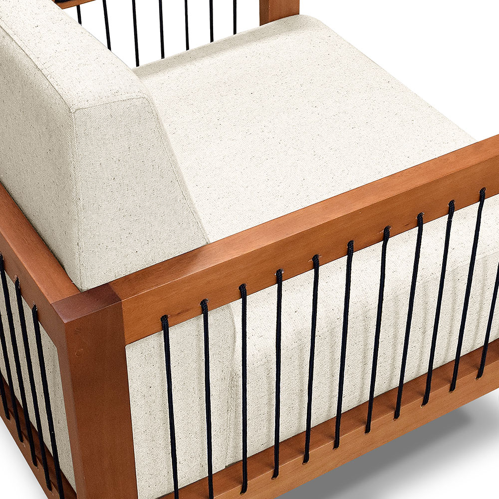 Poltrona Decorativa Marilia Linho Natural Base em Madeira Castanho - Pallazio