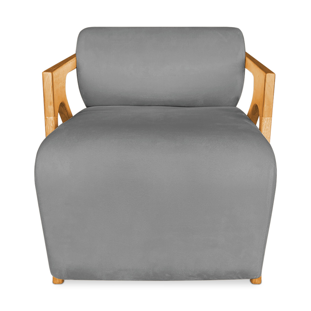 Poltrona Decorativa Marselha Veludo Grafite Base de Madeira - Pallazio
