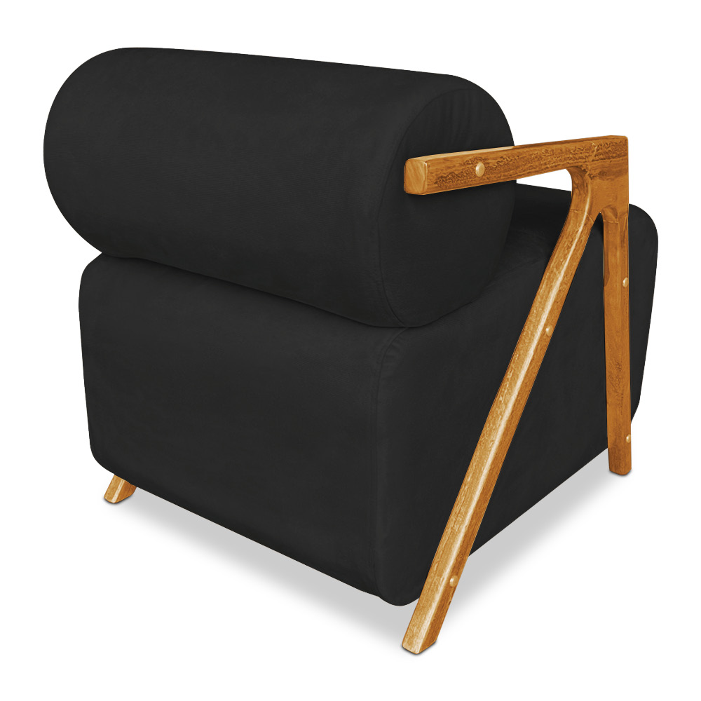 Poltrona Decorativa Marselha Veludo Preto Base de Madeira - Pallazio