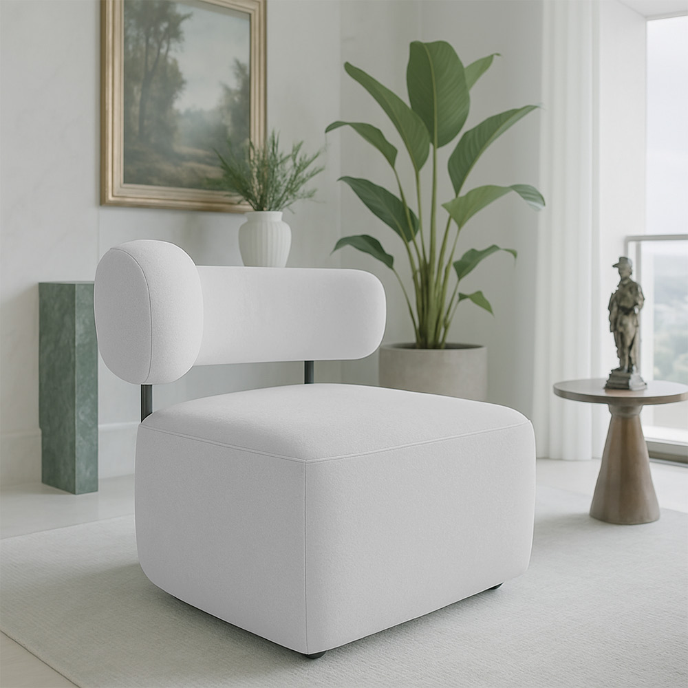 Poltrona Decorativa Orgânica Maya Bouclê Cinza Ferro Preto - Pallazio