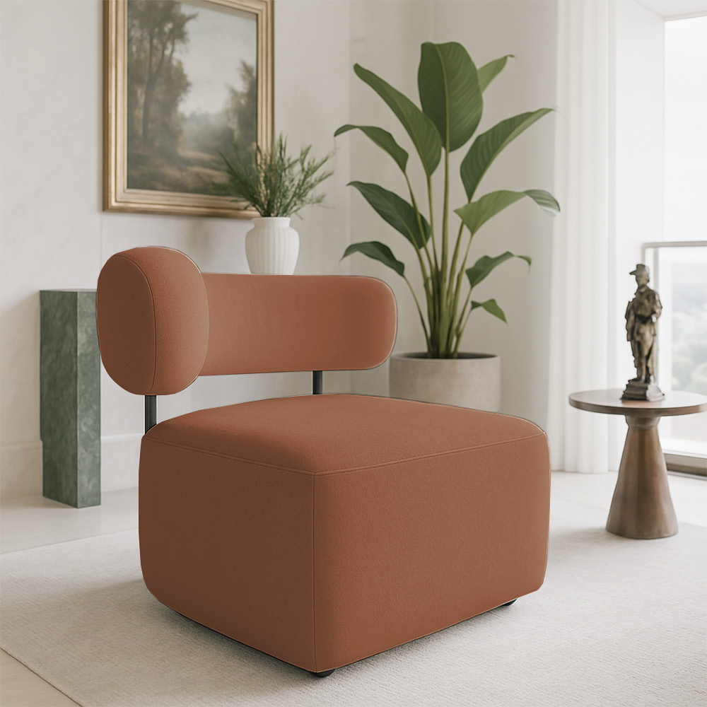 Poltrona Decorativa Orgânica Maya Bouclê Terracota Ferro Preto - Pallazio