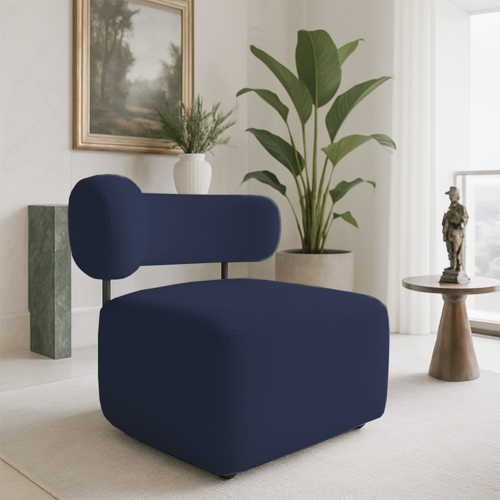 Poltrona Decorativa Orgânica Maya Veludo Azul Marinho Ferro Preto - Pallazio