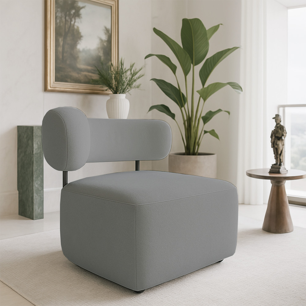 Poltrona Decorativa Orgânica Maya Veludo Grafite Ferro Preto - Pallazio