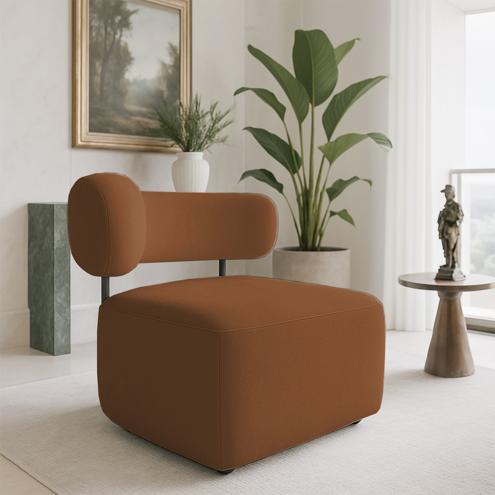 Poltrona Decorativa Orgânica Maya Veludo Terracota Ferro Preto - Pallazio