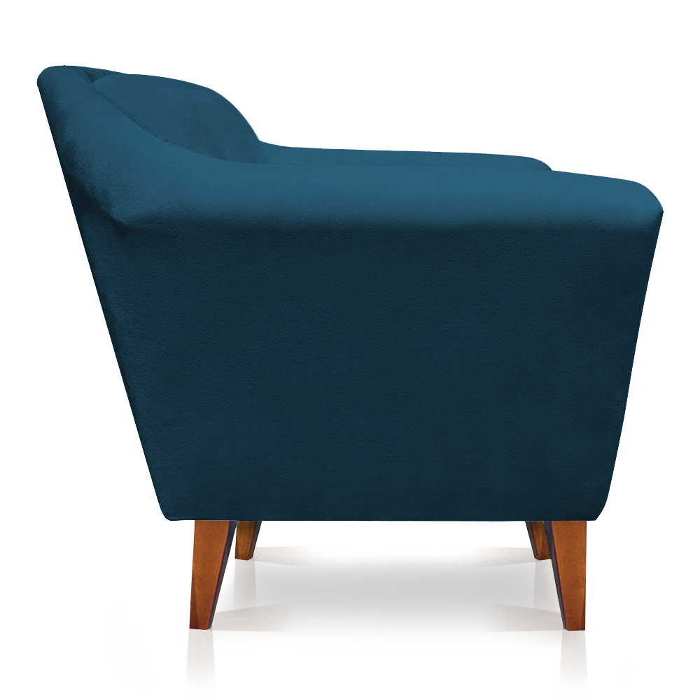 Poltrona Decorativa Pérsia Suede Azul Marinho Pés Chanfrado Castanho - Pallazio