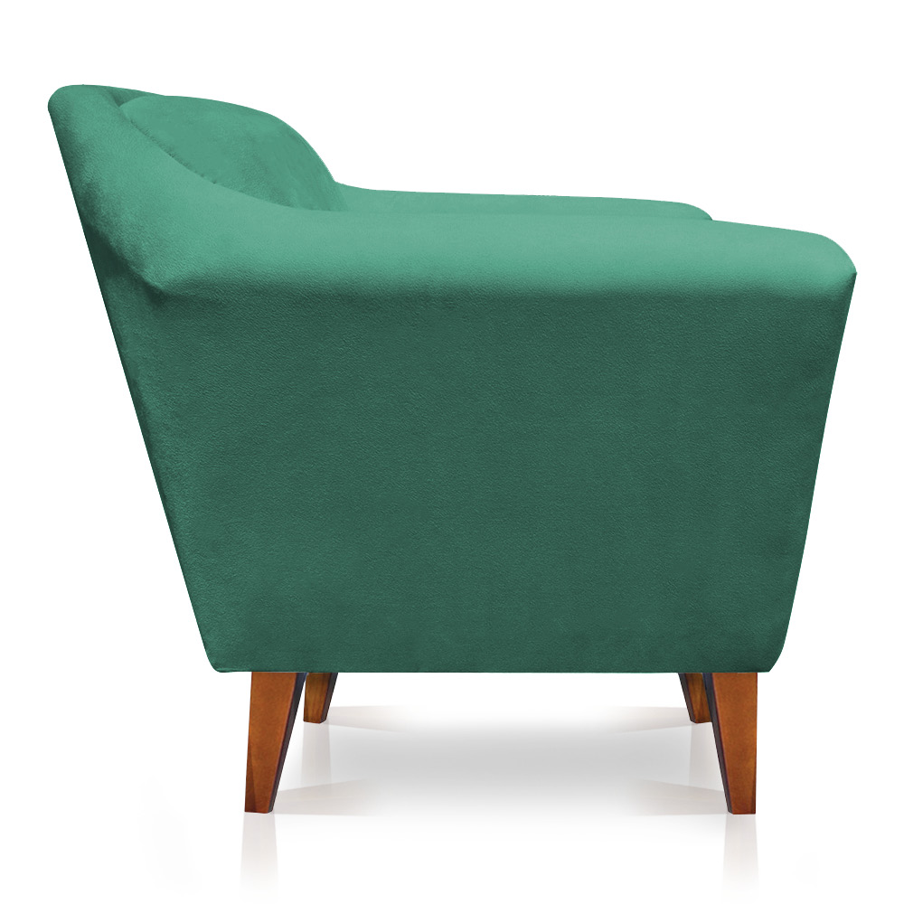 Poltrona Decorativa Pérsia Suede Azul Turquesa Pés Chanfrado Castanho - Pallazio