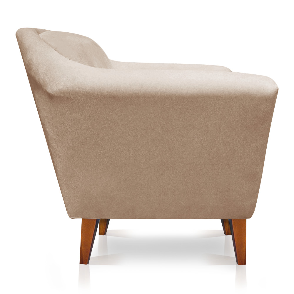 Poltrona Decorativa Pérsia Suede Bege Pés Chanfrado Castanho - Pallazio