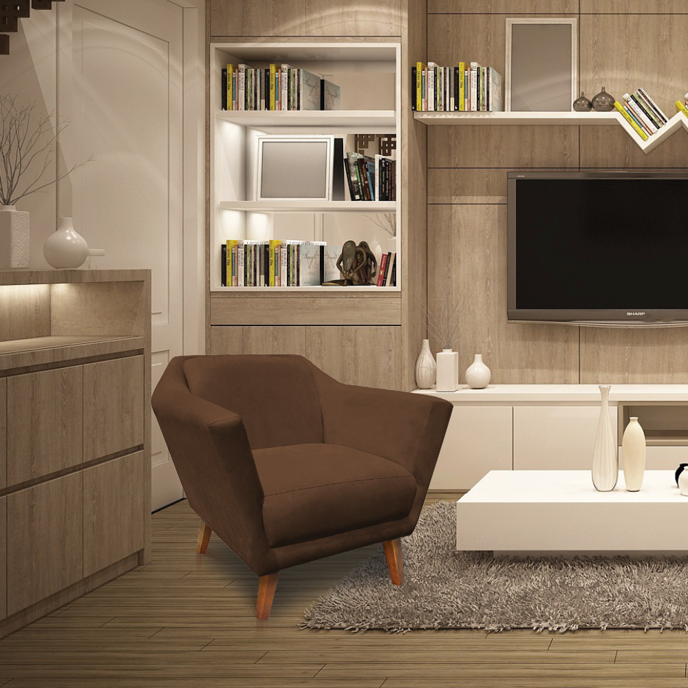 Poltrona Decorativa Pérsia Suede Marrom Pés Chanfrado Castanho - Pallazio