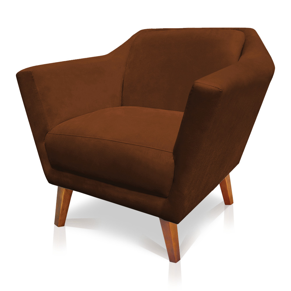 Poltrona Decorativa Pérsia Suede Terracota Pés Chanfrado Castanho - Pallazio
