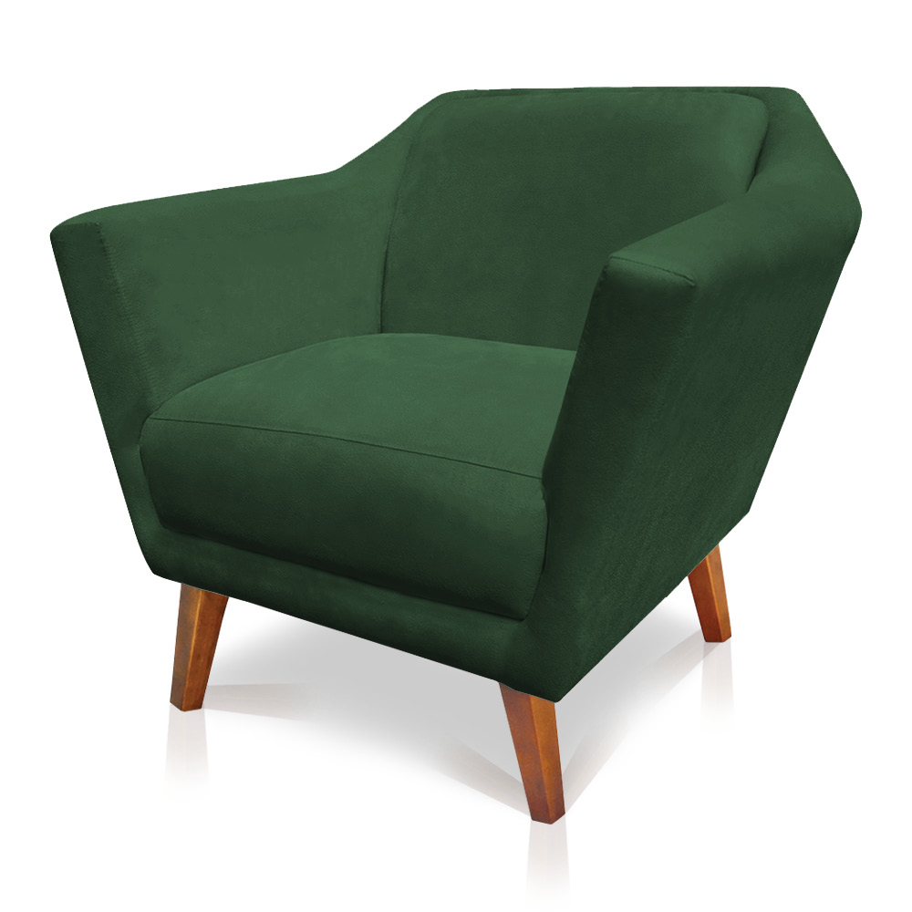 Poltrona Decorativa Pérsia Suede Verde Pés Chanfrado Castanho - Pallazio