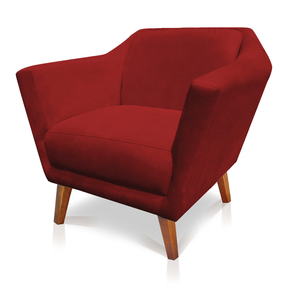 Poltrona Decorativa Pérsia Suede Vermelho Pés Chanfrado Castanho - Pallazio