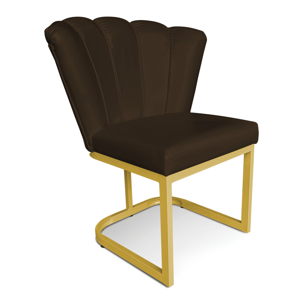 Poltrona Flor Corano Marrom Base Metálica Industrial Dourado - Pallazio