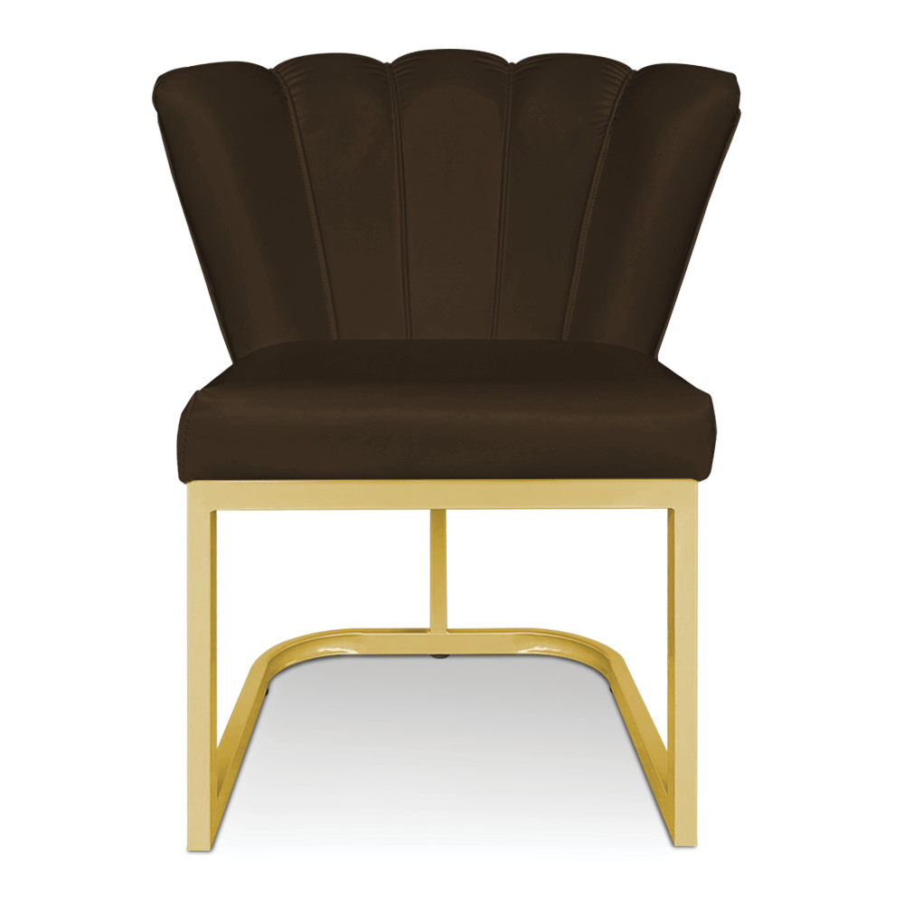 Poltrona Flor Corano Marrom Base Metálica Industrial Dourado - Pallazio