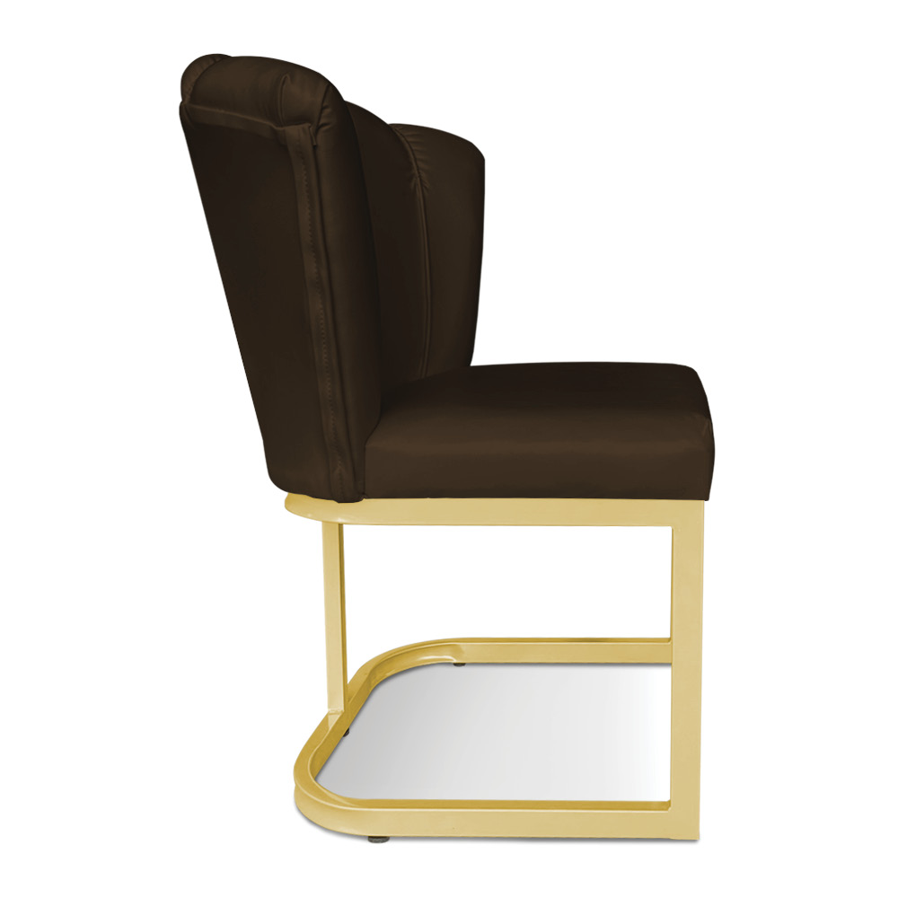 Poltrona Flor Corano Marrom Base Metálica Industrial Dourado - Pallazio
