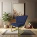 Poltrona Flor Veludo Azul Marinho Base Metálica Industrial Dourado - Pallazio