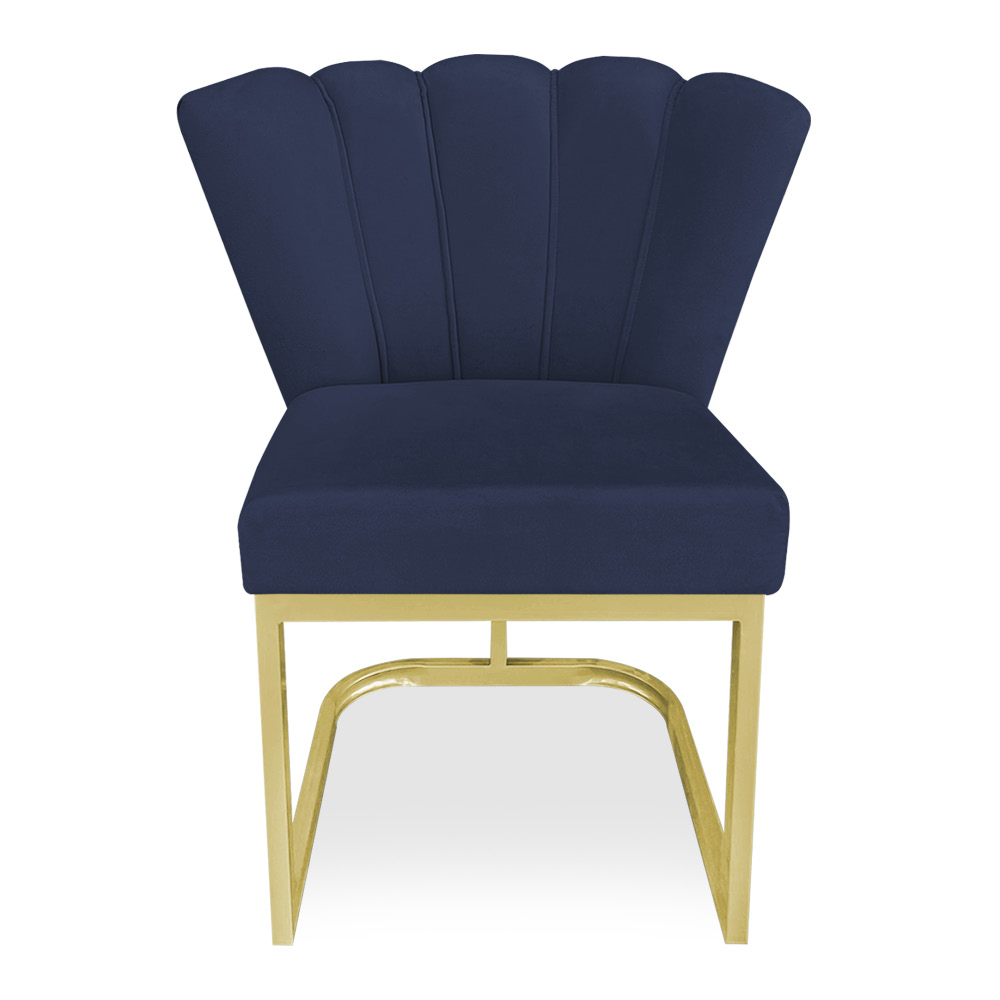 Poltrona Flor Veludo Azul Marinho Base Metálica Industrial Dourado - Pallazio