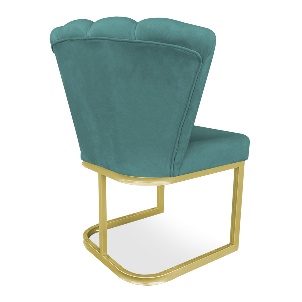 Poltrona Flor Veludo Azul Turquesa Base Metálica Industrial Dourado - Pallazio