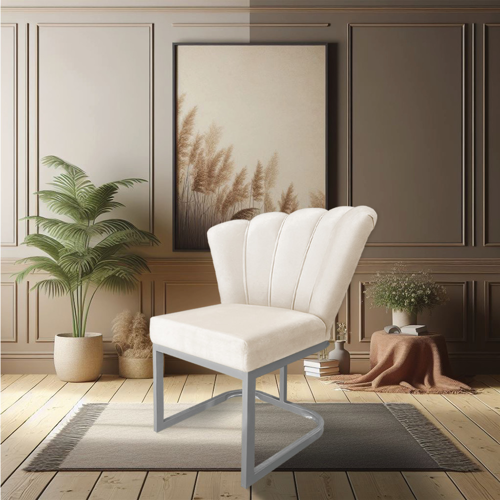 Poltrona Flor Veludo Base Metálica Industrial Prata - Pallazio