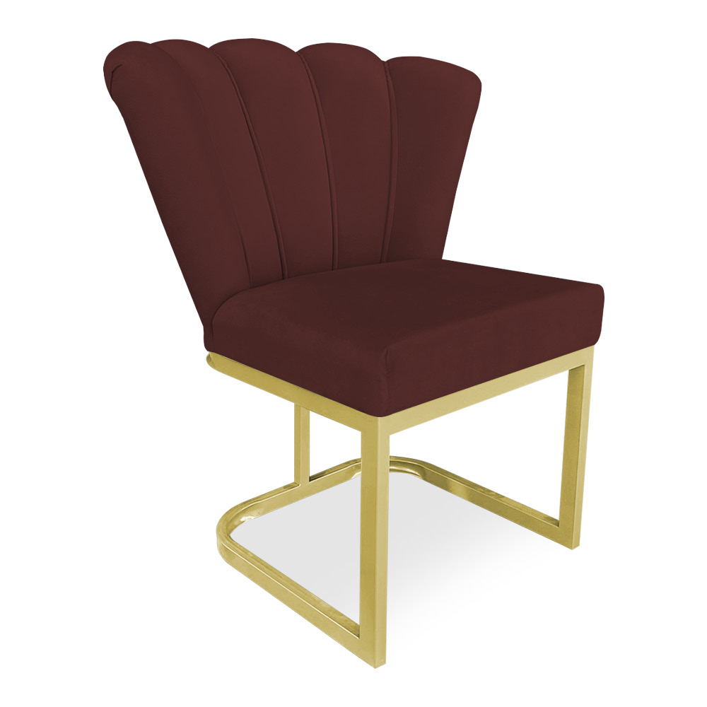 Poltrona Flor Veludo Marsala Base Metálica Industrial Dourado - Pallazio