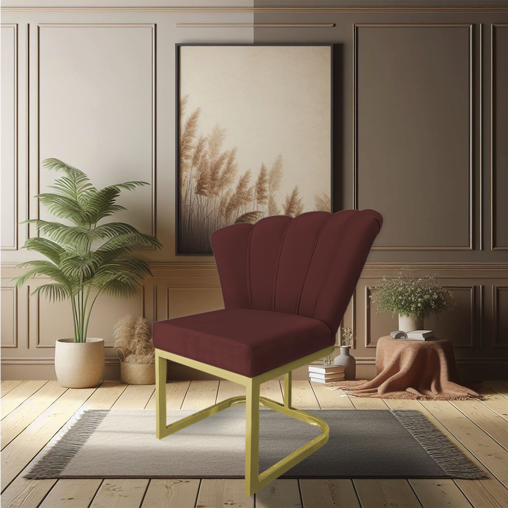 Poltrona Flor Veludo Marsala Base Metálica Industrial Dourado - Pallazio