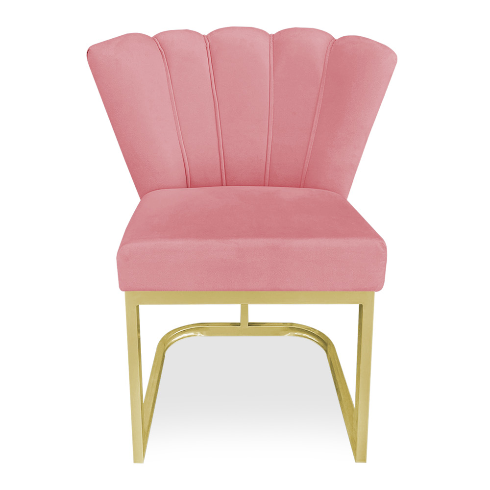 Poltrona Flor Veludo Rosê Base Metálica Industrial Dourado - Pallazio