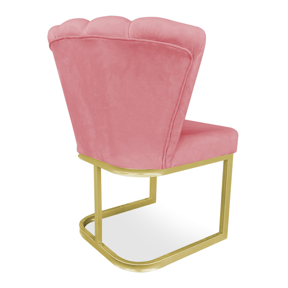 Poltrona Flor Veludo Rosê Base Metálica Industrial Dourado - Pallazio