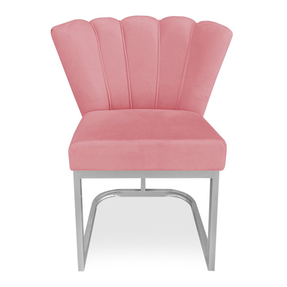 Poltrona Flor Veludo Rosê Base Metálica Industrial Prata - Pallazio