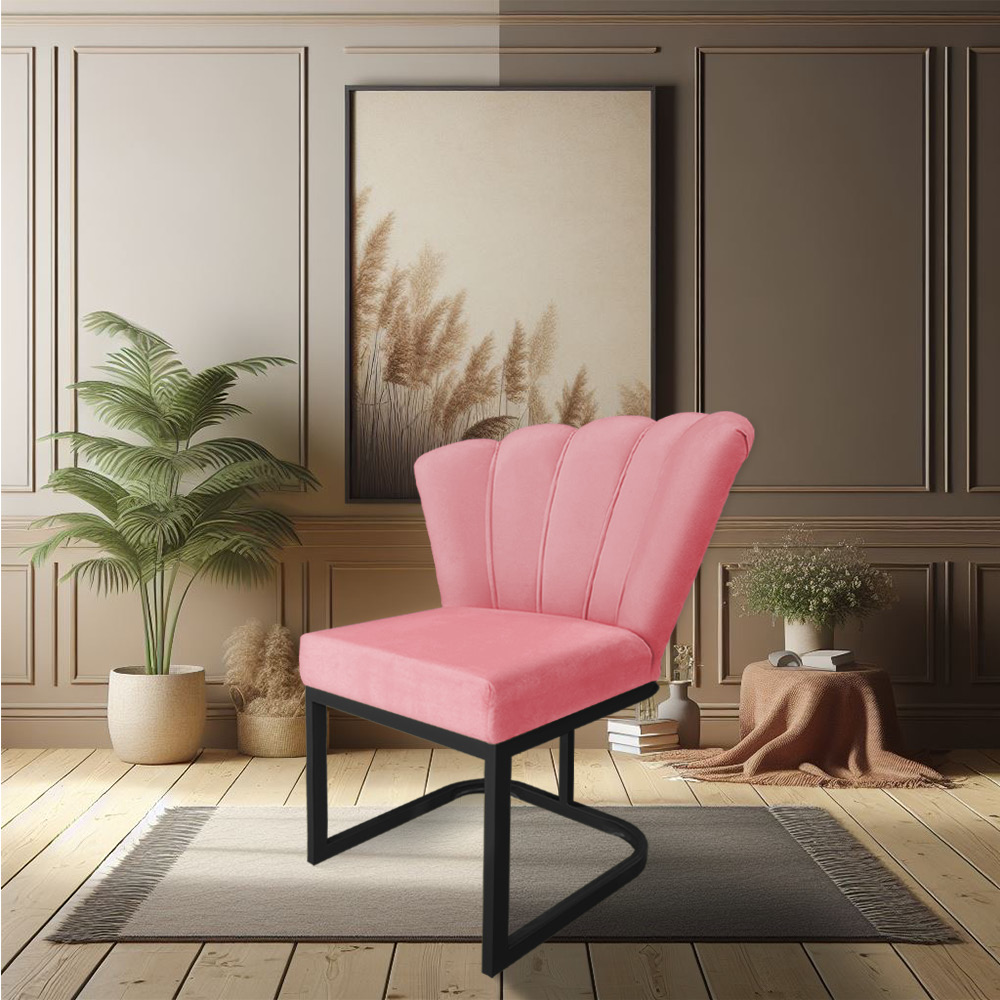 Poltrona Flor Veludo Rosê Base Metálica Industrial Preto - Pallazio