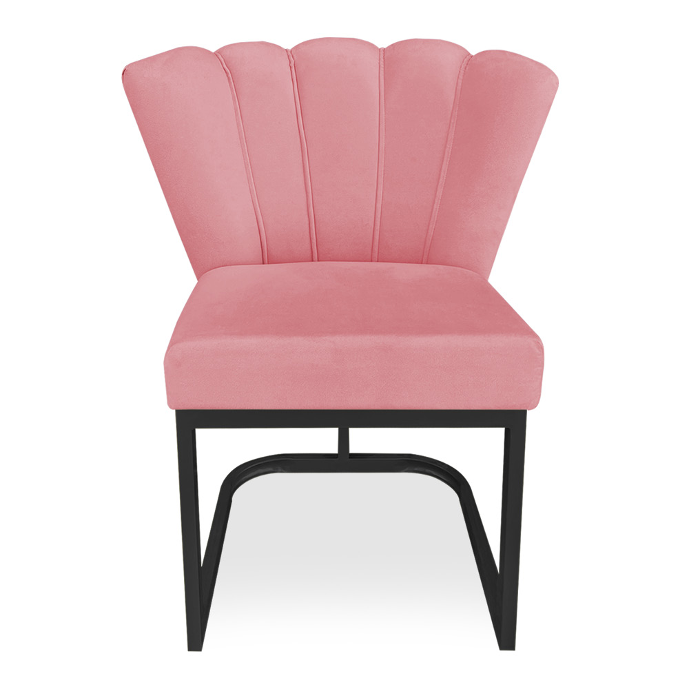 Poltrona Flor Veludo Rosê Base Metálica Industrial Preto - Pallazio