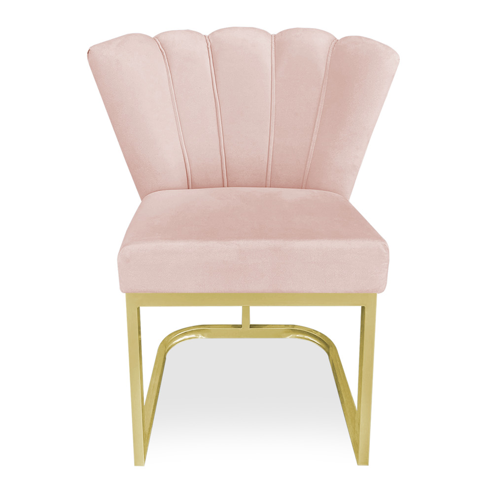 Poltrona Flor Veludo Rosa Bebê Base Metálica Industrial Dourado - Pallazio