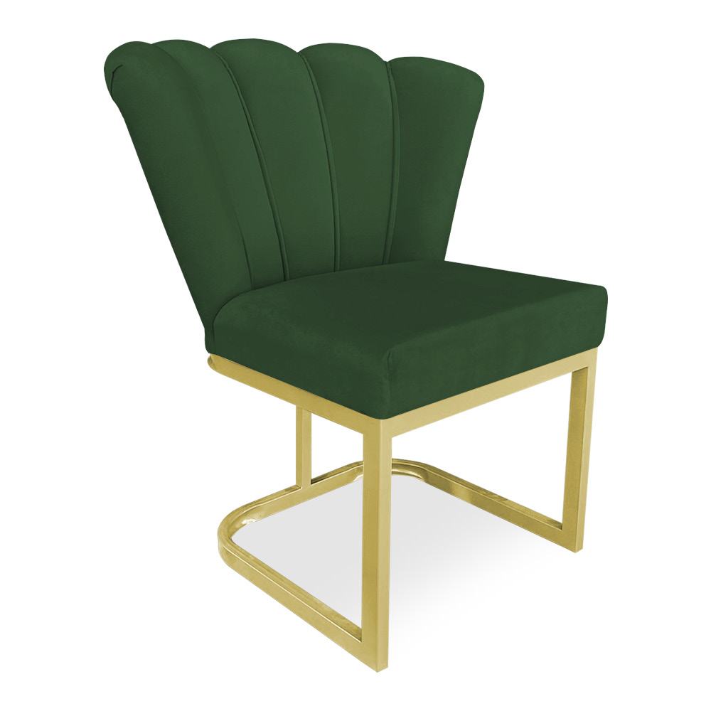 Poltrona Flor Veludo Verde Base Metálica Industrial Dourado - Pallazio