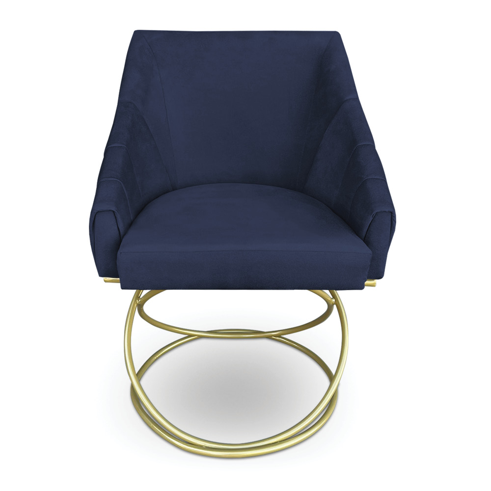 Poltrona Luxo Alana Suede Azul Marinho Base de Ferro Dourado - Pallazio