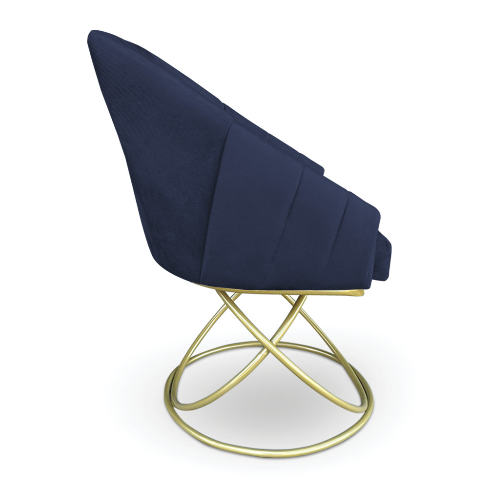 Poltrona Luxo Alana Suede Azul Marinho Base de Ferro Dourado - Pallazio