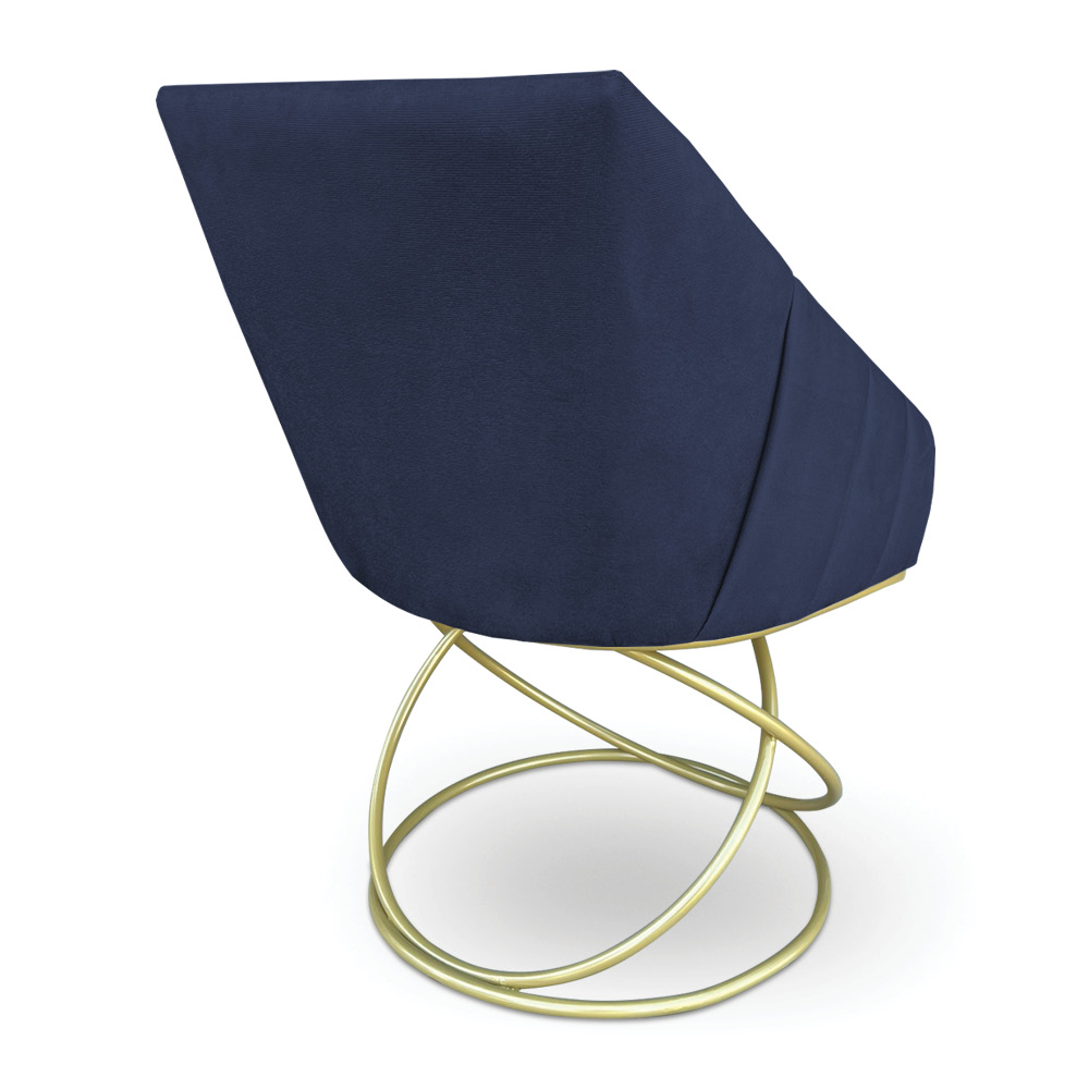 Poltrona Luxo Alana Suede Azul Marinho Base de Ferro Dourado - Pallazio